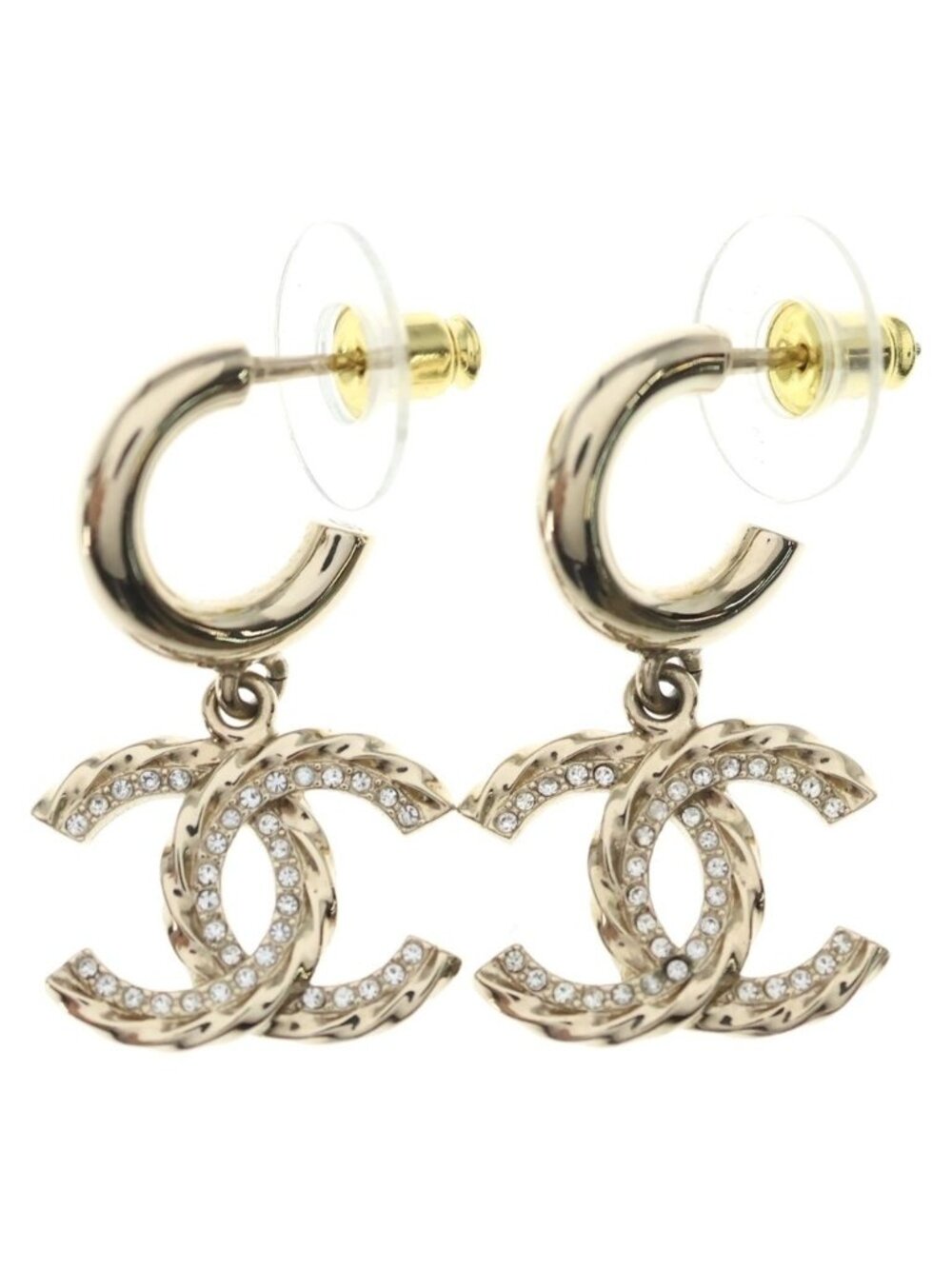Chanel CC Logo Rhinestone Earrings Gold